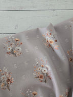 Exclusive Design- Light Tan Small Meadow Floral Collection Print Opaque Swiss Dot 100% Polyester {by the half yard}