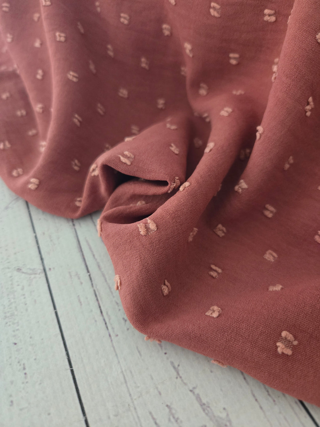 Rosy Opaque Swiss Dot 100% Polyester {by the half yard}