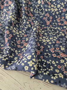 Denim Blue & Pink Petite Floral Poly Slub {by the half yard}