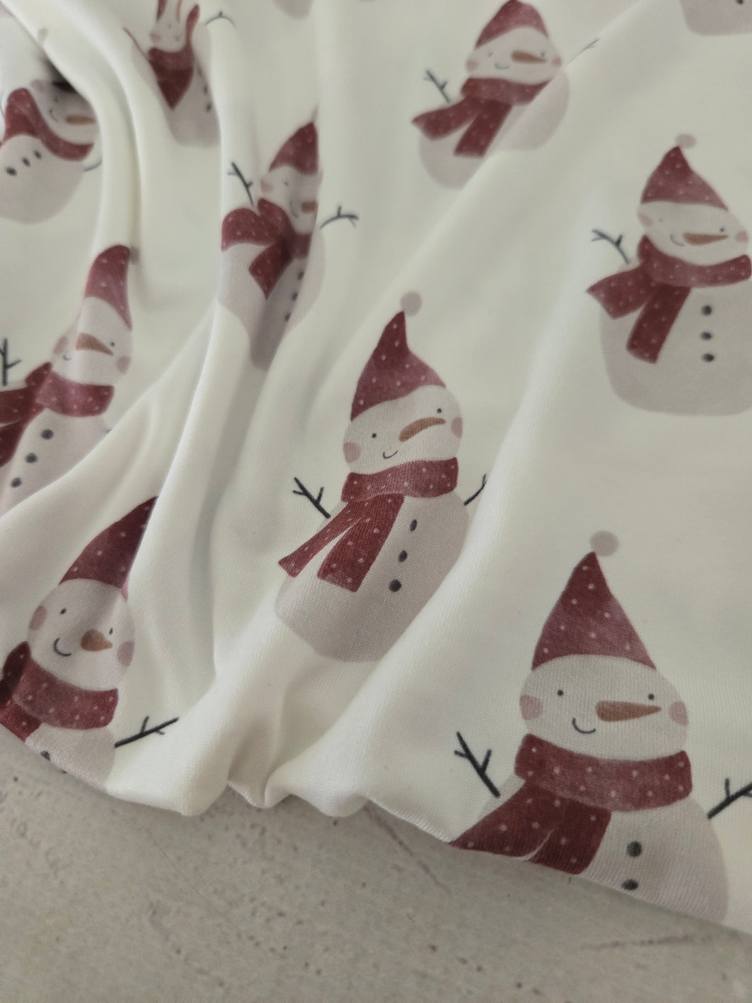 White Snowman Print Double Brushed Poly (DBP) Knit {by the half yard}