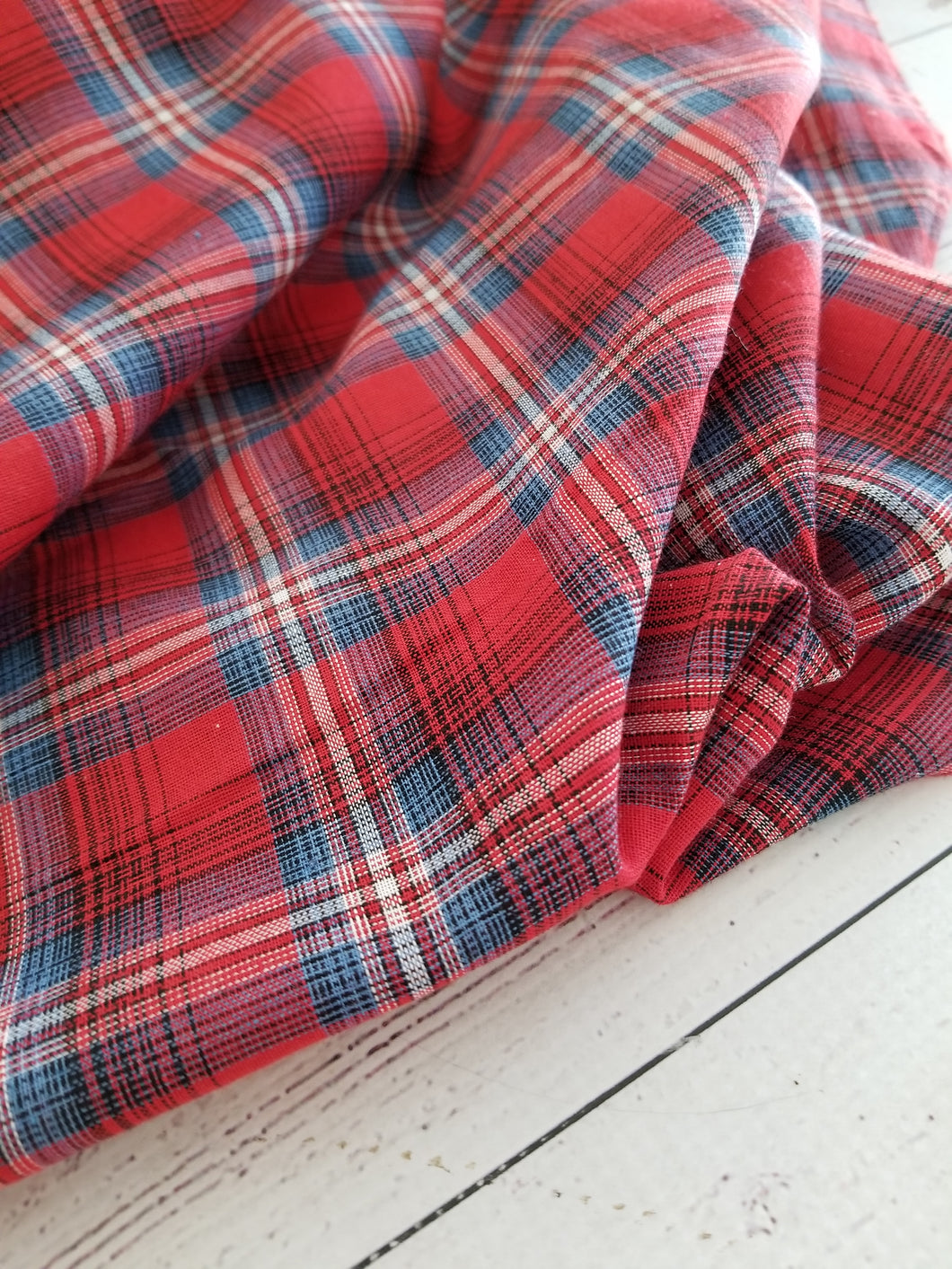 Flannel Yarn Dyed Plaid Fabric Frank Red-White, by the yard
