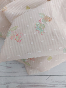 Exclusive Design- Watercolor Pink & Green Leaves Swiss Dot & Stripe Cotton {by the half yard}