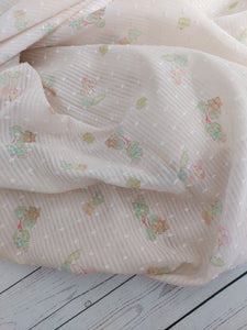 Exclusive Design- Watercolor Pink & Green Leaves Swiss Dot & Stripe Cotton {by the half yard}