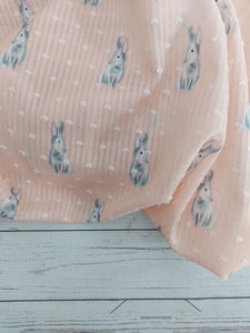 Exclusive Design- Peach Bunnies Swiss Dot & Stripe Cotton {by the half yard}