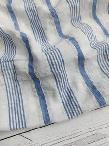 White & Blue Stripe Puckered Cotton Blend {by the half yard}