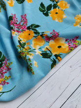 Blue & Mango Summery Floral Rayon Crepe {by the half yard}