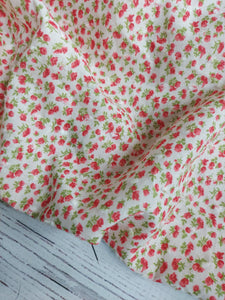 Exclusive Design- Cream & Red Petite Floral Swiss Dot Cotton {by the half yard}
