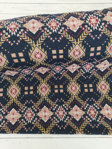 *REMNANT* 1.25 Yds- Navy & Rose Southwest Print Brushed Hacci Sweater Knit