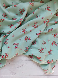 Mint Floral Rayon Challis {by the half yard}