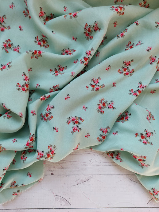 Mint Floral Rayon Challis {by the half yard}