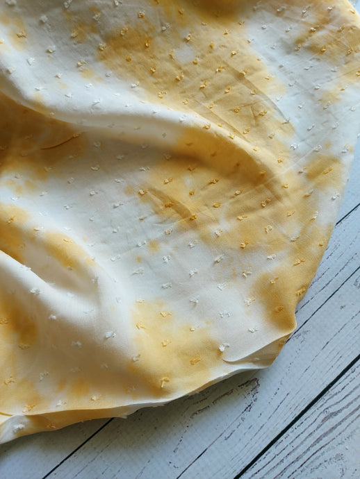 Yellow & White Tie Dye Swiss Dot Rayon Challis {by the half yard}