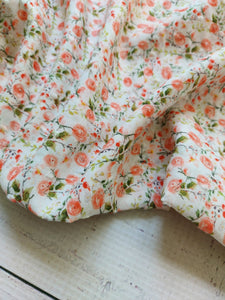 Exclusive Design- Petite Coral Floral Print Swiss Dot Cotton {by the half yard}